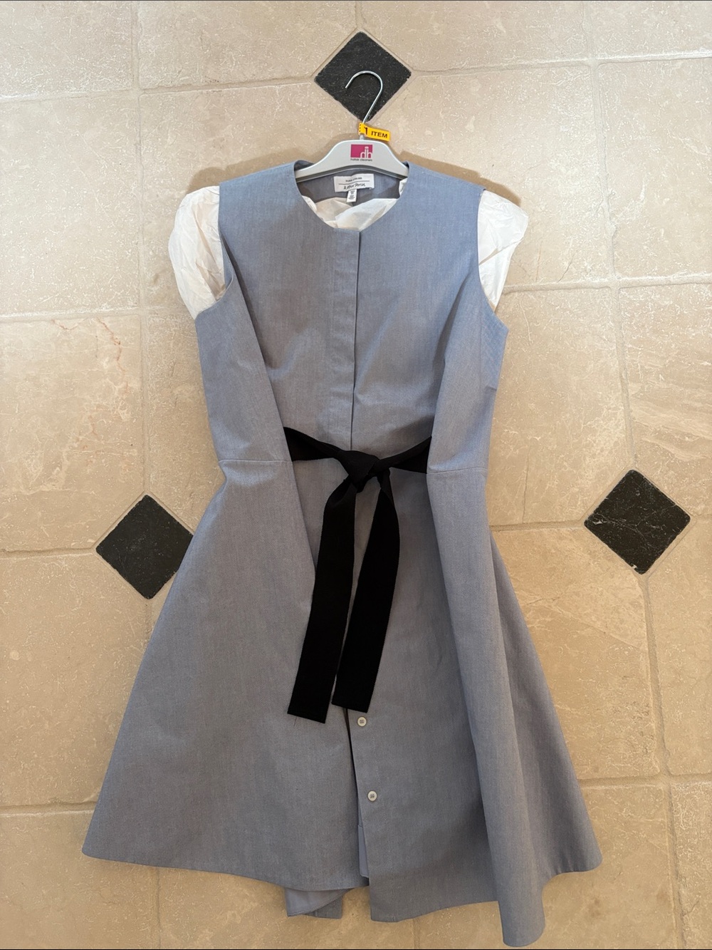& Other Stories Light Blue Midi Dress with Black Tie